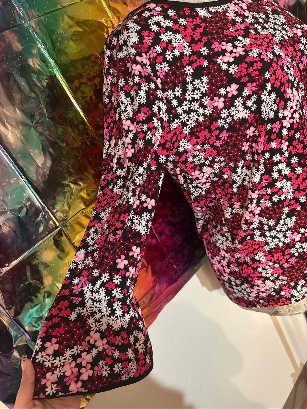 Michael Kors Pink and Black Floral Long Sleeve Tee - Picture 5 of 7